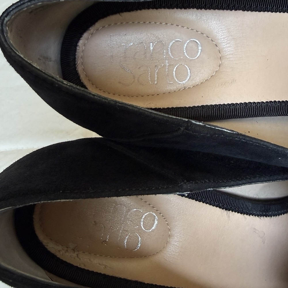 Franco Sarto Chunky Chain Suede Leather Loafers Sz 8.5 Black Block Heel Academia - Picture 9 of 10